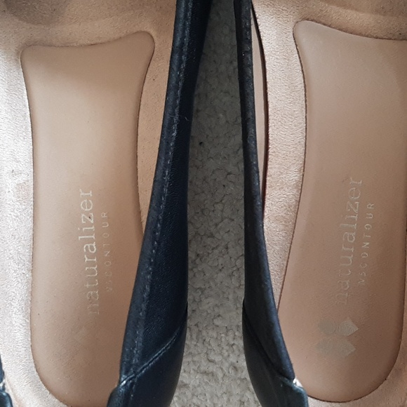 NATURALIZER "Dove" "N5 Contour" Cushioned, Square Toe, Black Leather Wedge Shoes - Picture 13 of 16